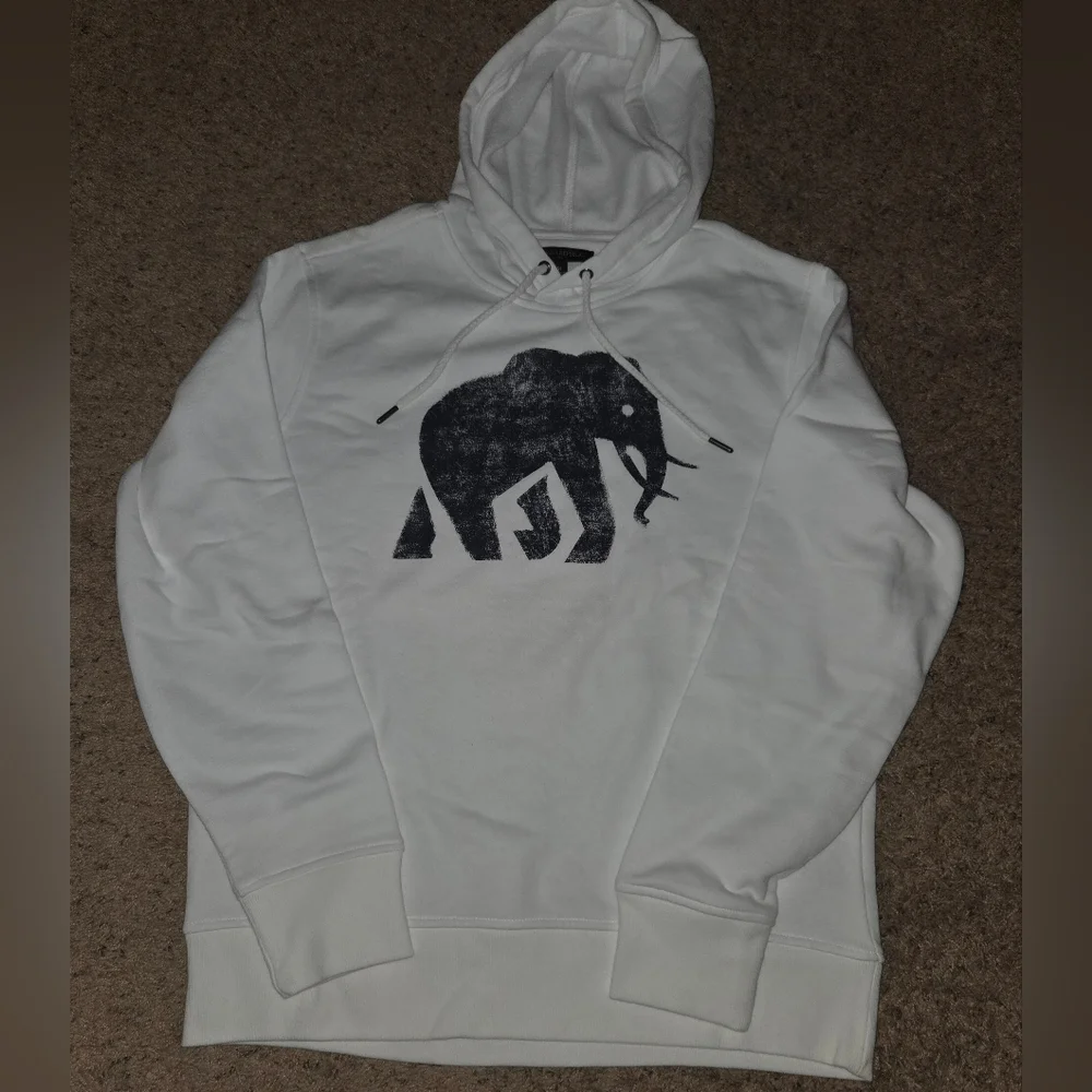 Banana Republic White Hoodie with Black Elephant Graphic